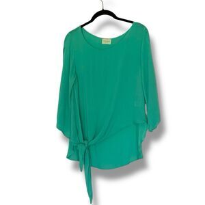 143 Story Green Side Tie Crepe Slit Sleeve Top Size Small